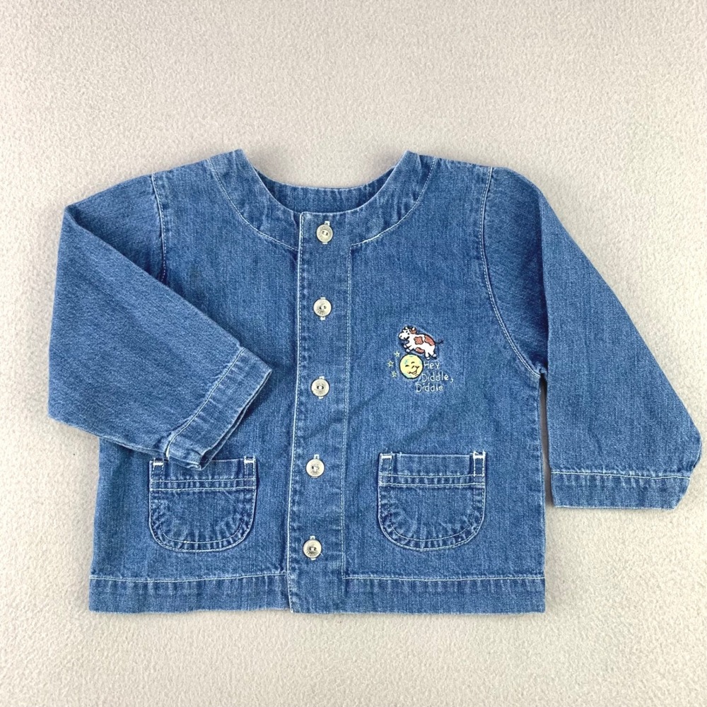 VTG Carters Classics Hey Diddle Diddle Jacket 12M Blue Denim Cow Moon